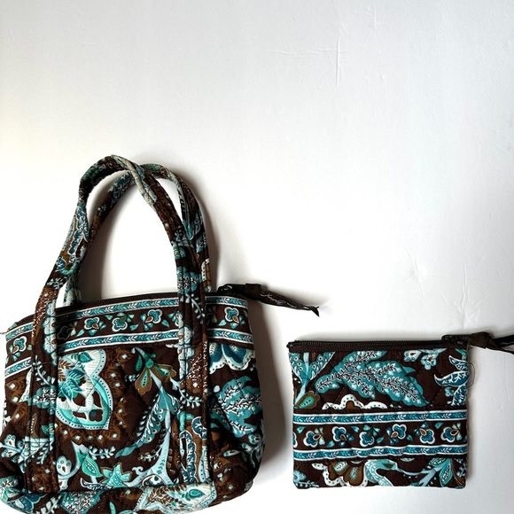 Vera Bradley Women’s | Set Mini Handbag Blue Brown |Floral Abstract Double Strap - Picture 1 of 10
